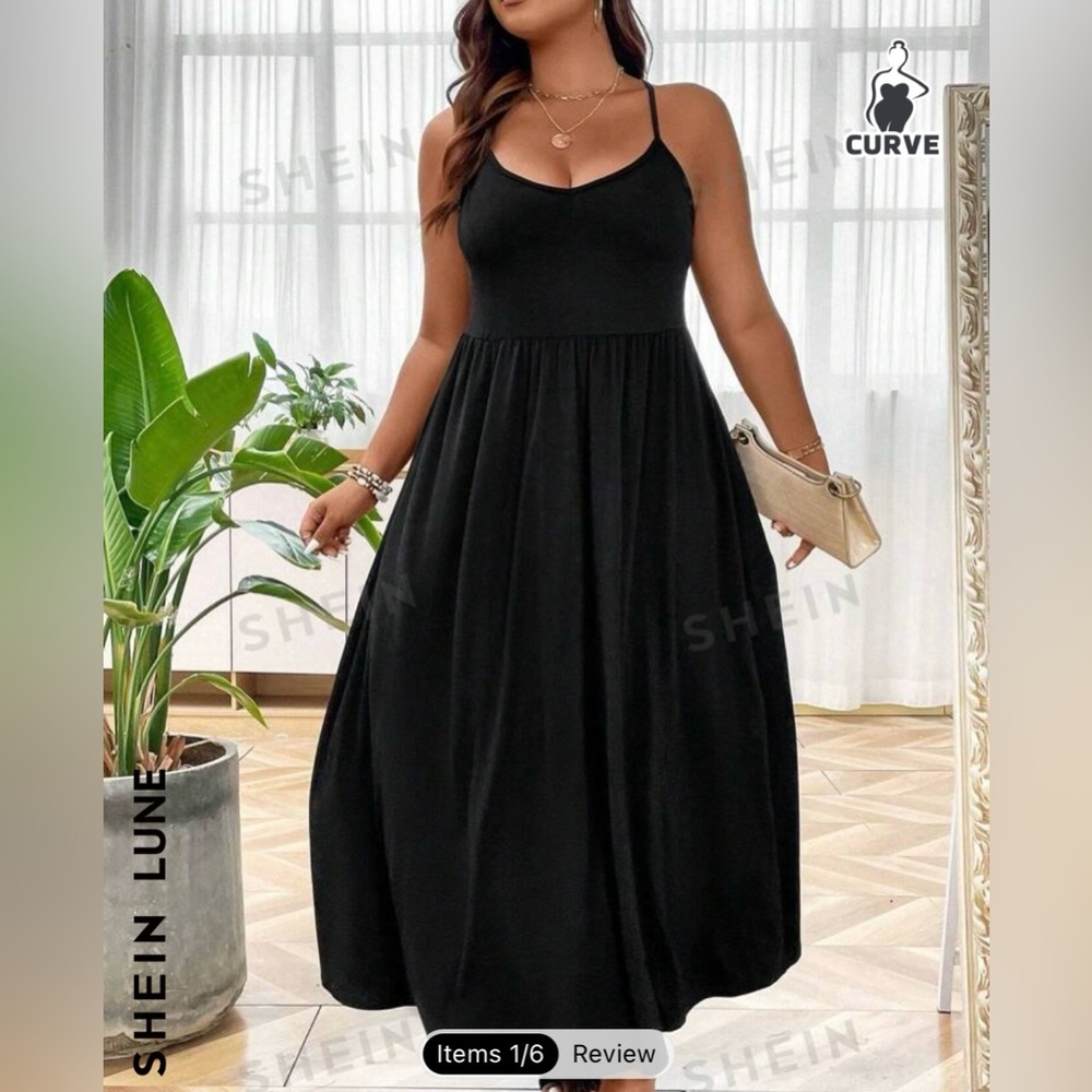 SHEIN LUNE Plus Black Solid Cami Maxi Dress Size 3XL